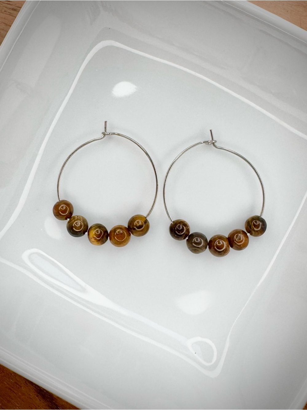 Tiger Eye Beaded Hoop Earrings